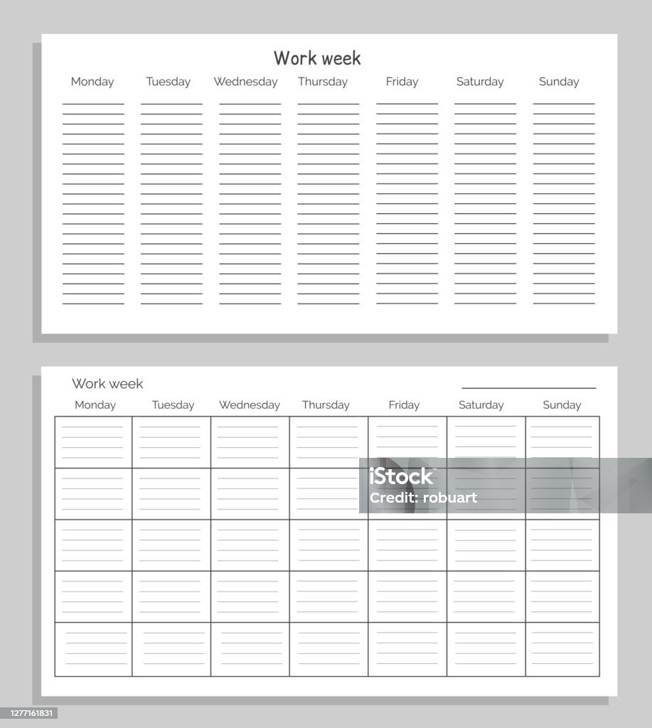 Week Table Editable Work Week Different Tables On Vector Illustration Stock Illustration ...