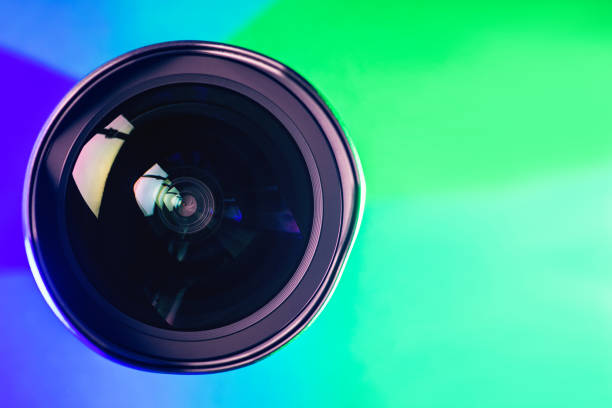istock The camera lens and the beautiful multi-colored gradient color. Optics. 1277164994