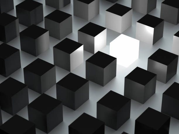 istock Individuality concept, one shining cube among grey cubes 1277165561