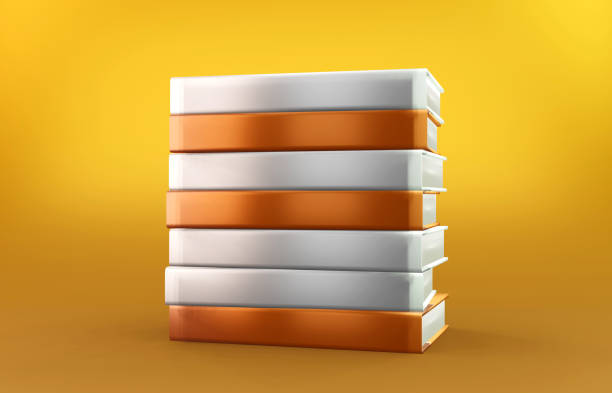 istock Orange and white empty books stand on an orange background. 1277168625