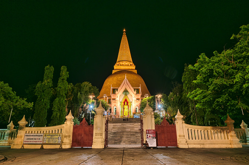 Nakhon Pathom / Thailand / August 15, 2020 : Prathom Chedi, Temple at night is such a beautiful moment.