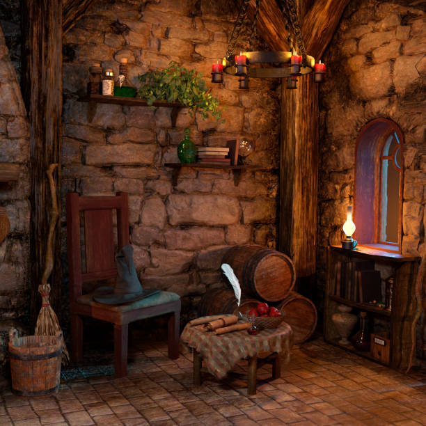 3D illustration medieval fairy tale cottage
