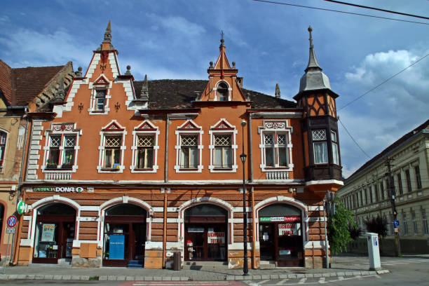 Sighisoara/Romania; 06/30/2018. Facade of traditional architecture with characteristics of medieval times.
