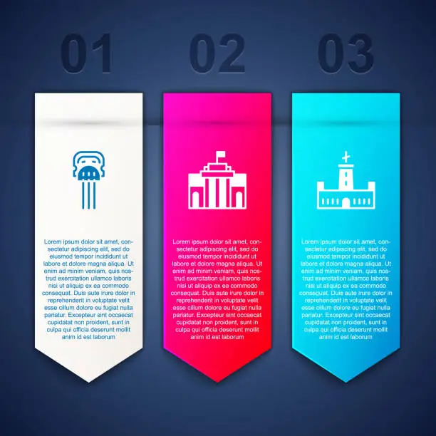 Vector illustration of Set Peineta, Prado museum and Montjuic castle. Business infographic template. Vector