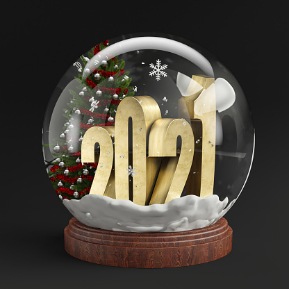 2021 New Year Concept with Snow Globe. 3d render
