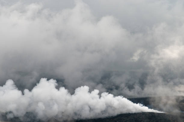 Smoking lava fields of Hawaii stock photo