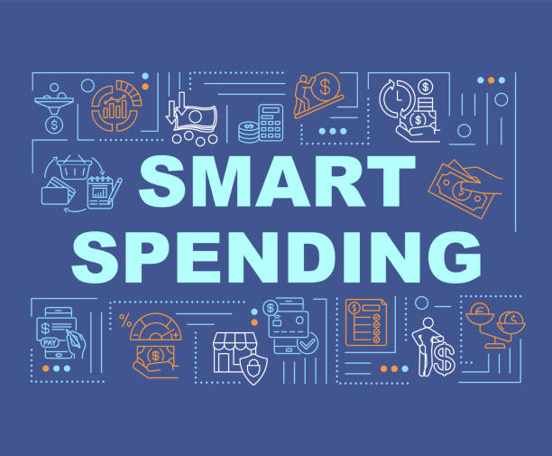 Smart spending word concepts banner Smart spending word concepts banner. Analytics, accounting, calculating. Infographics with linear icons on dark blue background. Isolated typography. Vector outline RGB color illustration financial literacy logo stock illustrations