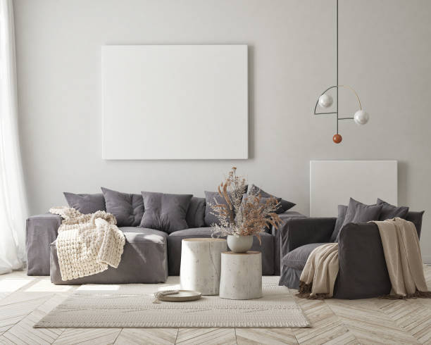 istock mock up poster frame in modern interior background, scandinavian style, 3D render 1277177622