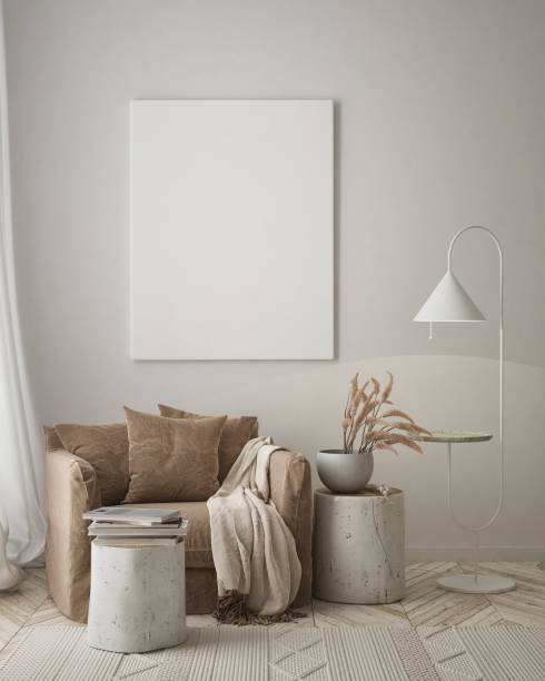 istock mock up poster frame in modern interior background, scandinavian style, 3D render 1277177623