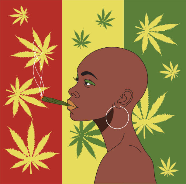 African Girl Smokes Hemp On A Background Of Hemp Leaves Stock Illustration  - Download Image Now - iStock