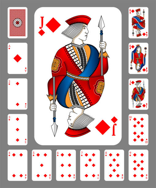 istock Playing cards of Diamonds suit on a grey background. Original design. New design of playing cards. 1277185390