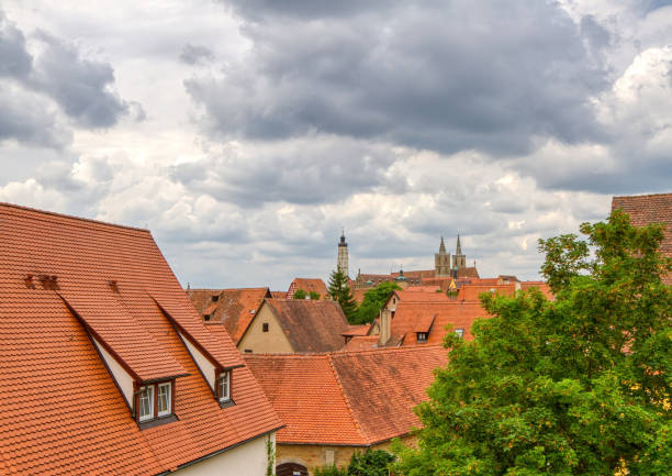 Houses in the old town of Rothenburg ob der Tauber in Bavaria stock photo