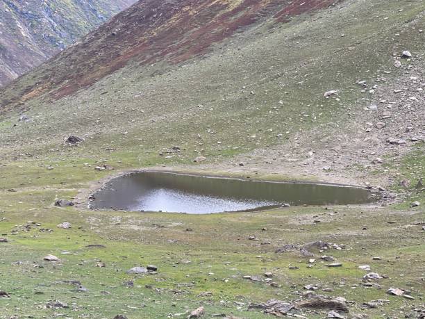 istock Heart shape small lake in green area 1277187421