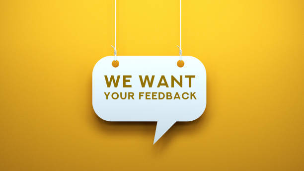 wij willen uw feedback - speech bubble concept - bord bericht stockfoto's en -beelden