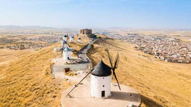 istock aerial view of famous spanish windmill at consuegra town 1277190830