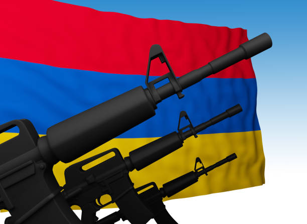 istock flag of armenia with guns 1277190842