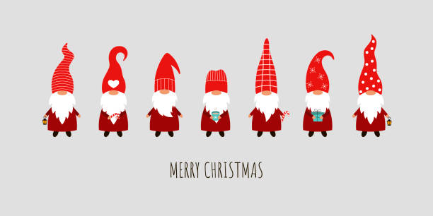 Set Of 7 Christmas Gnomes On A Gray Background Stock Illustration -  Download Image Now - Christmas, Gnome, Elf - iStock