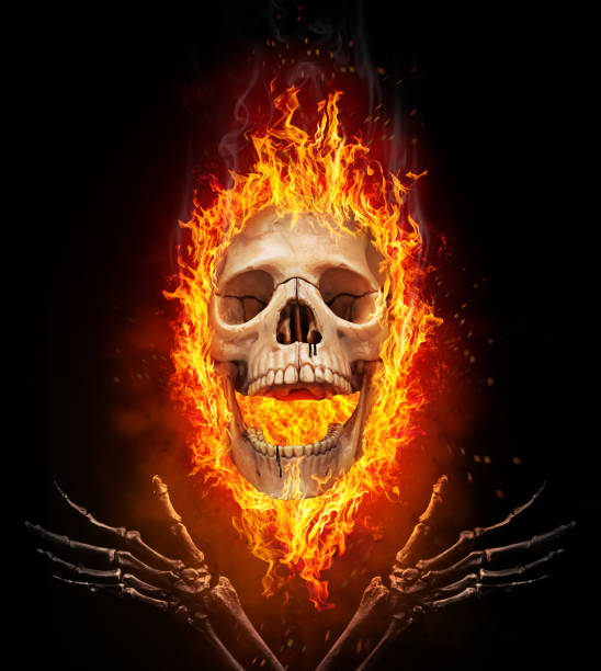 istock Skull burned in fire. Concept of Halloween 1277194284