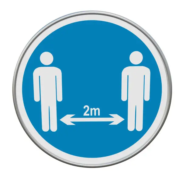 Mandatory sign for Covid-19 "keep 2m distance". 3d rendering