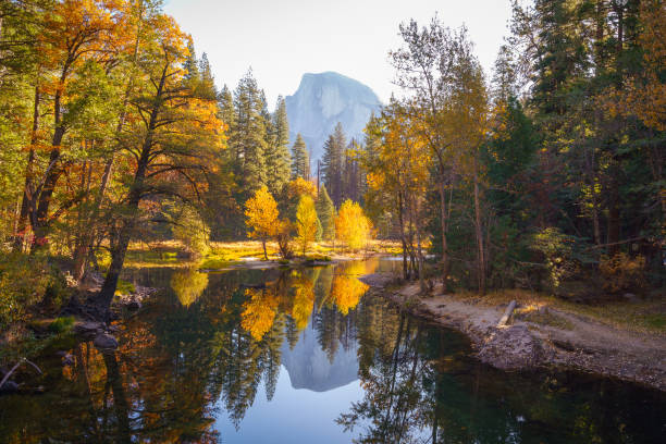 istock Yosemite Valley river with reflection of Half-Dome and autumn trees 1277199955