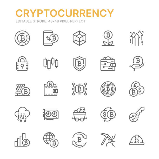 Collection of cryptocurrency related line icons. 48x48 Pixel Perfect. Editable stroke Collection of cryptocurrency related line icons. 48x48 Pixel Perfect. Editable stroke blockchain icons stock illustrations