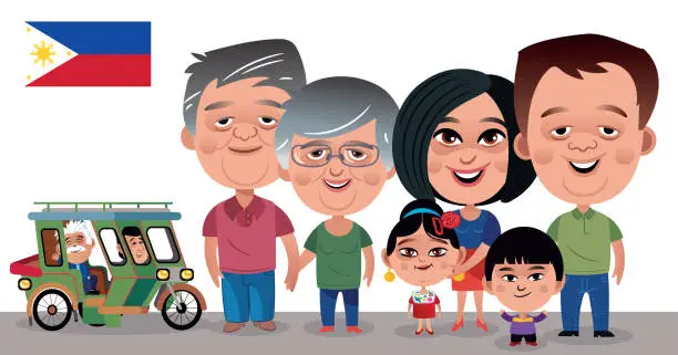Vector illustration of Filipino Family