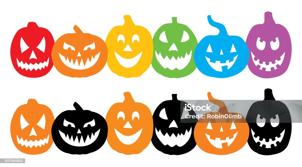 Ilustración de Dos Filas De Calabazas Sonrientes y más Vectores Libres de  Derechos de Linterna de Halloween - Linterna de Halloween, Calabaza  gigante, Halloween - iStock