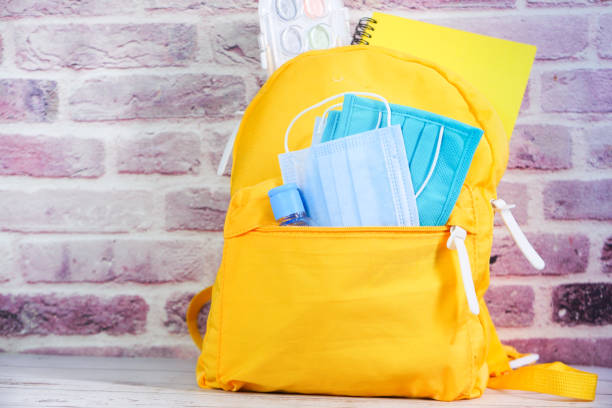 istock Student school bag pack with sanitizer and face mask. 1277201796