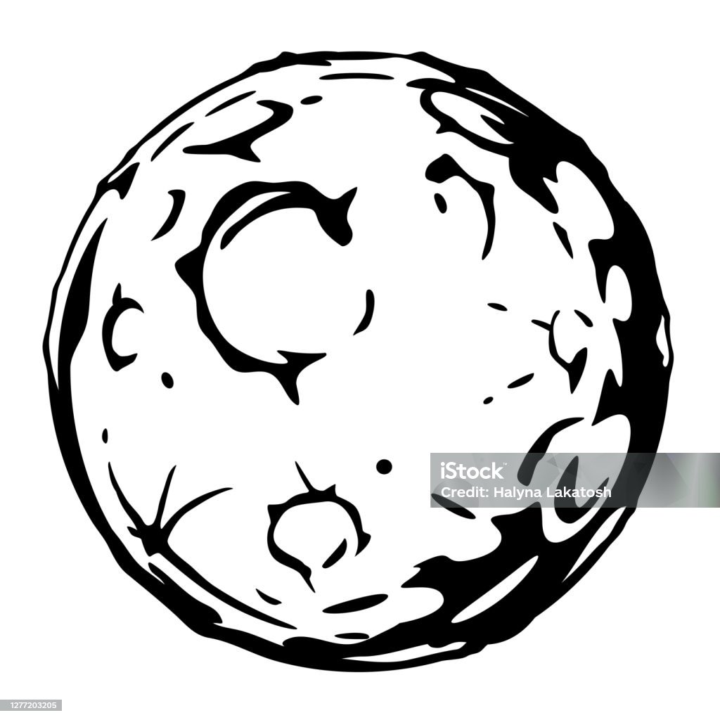 Full Moon Cartoon Black And White Stock Illustration - Download Image Now -  Moon Surface, Planetary Moon, Meteor Crater - iStock