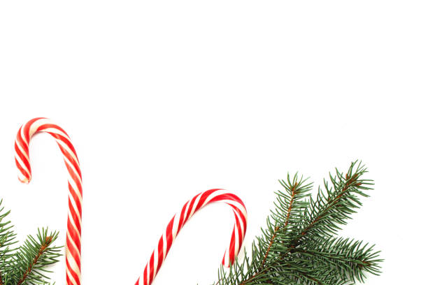 istock Christmas decorations, fir tree branches isolated on white background. Flat lay, top view, copy space. Christmas, winter, new year concept. Christmas composition for design. 1277205724