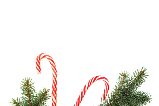 istock Christmas decorations, fir tree branches isolated on white background. Flat lay, top view, copy space. Christmas, winter, new year concept. Christmas composition for design. 1277205748