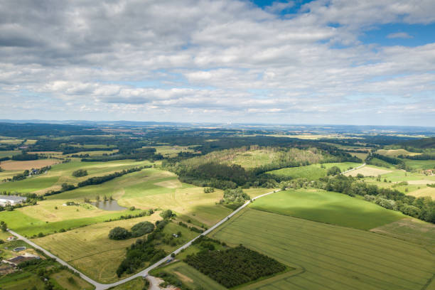 istock Small town and agricultural landscape from above. 1277206098