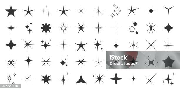 Sparkles And Stars 50 Icon Set Collection Stock Illustration - Download Image Now - Star Shape, Star - Space, Glittering
