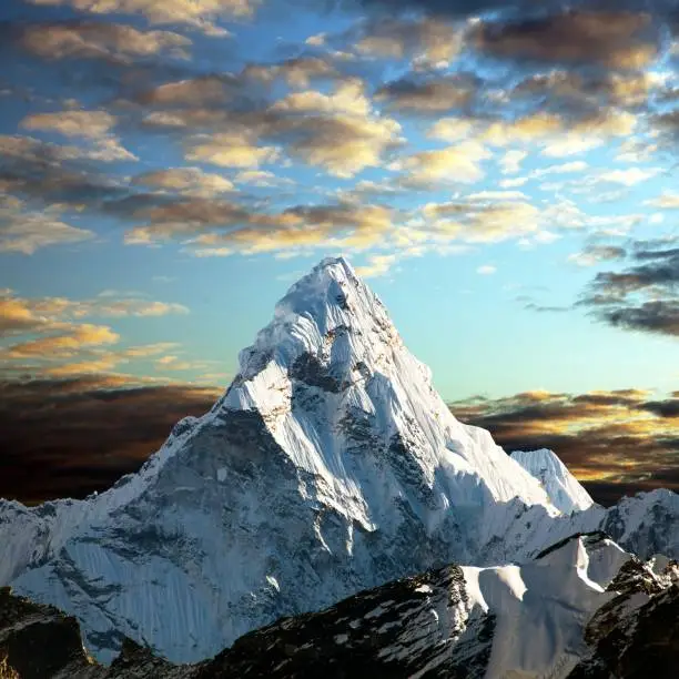 Evening view of mount Ama Dablam on the way to Everest Base Camp - Nepal Himalayas mountains