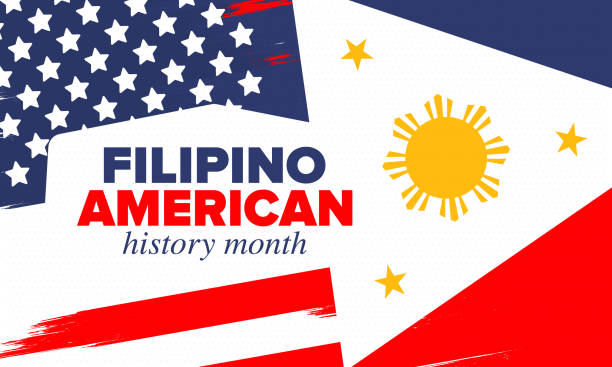 菲律賓裔美國人歷史月。節日快樂,每年十月慶祝。菲律賓和美國國旗。文化月。愛國設計。海報,卡片,橫幅,範本。向量插圖。 - philippines 幅插畫檔、美工圖案、卡通及圖標