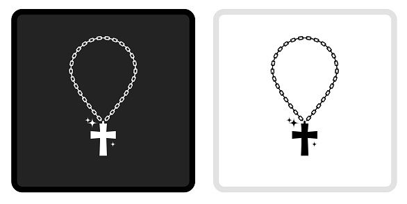 Cross Chain Icon on  Black Button with White Rollover. This vector icon has two  variations. The first one on the left is dark gray with a black border and the second button on the right is white with a light gray border. The buttons are identical in size and will work perfectly as a roll-over combination.