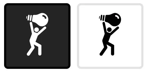 Vector illustration of Man Carrying Ligh Bulb Icon on  Black Button with White Rollover