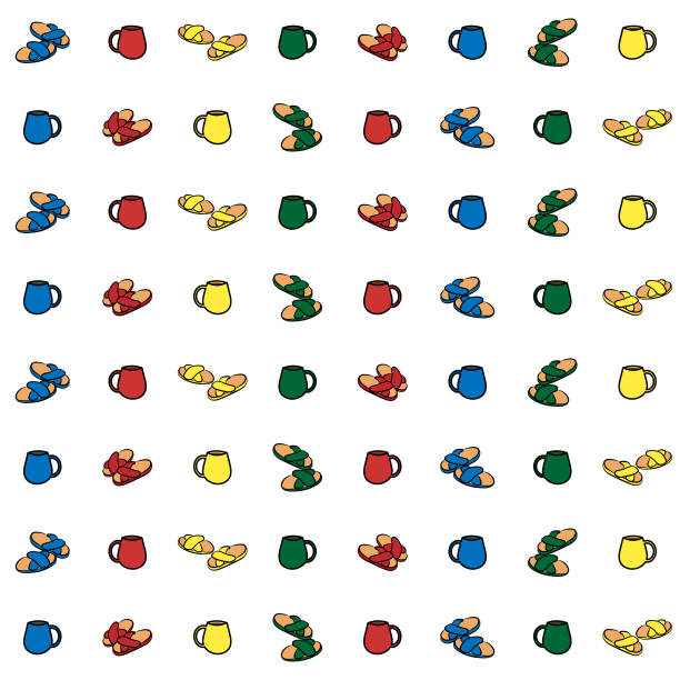 istock Home cozy slippers and cups with hot drinks seamless pattern. Colorful pattern for fabric and wrapping paper on white background 1277213667