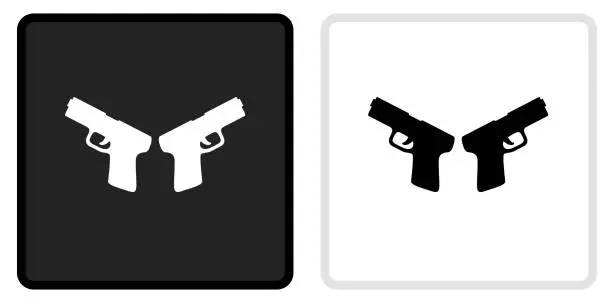 Vector illustration of Two Pistols Icon on  Black Button with White Rollover