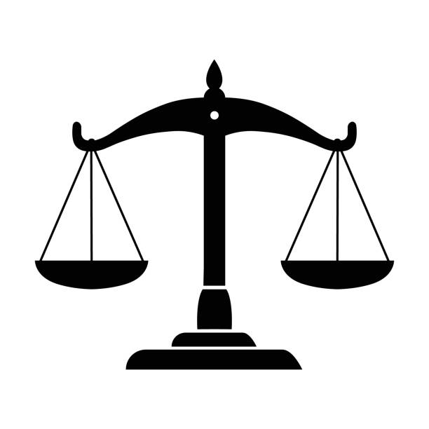 skala keseimbangan ikon keadilan - neraca timbangan ilustrasi ilustrasi stok