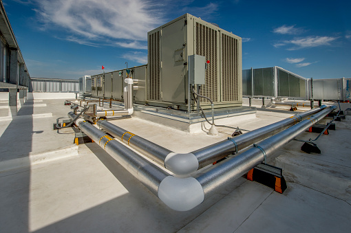 Rooftop HVAC system for a large commercial building.