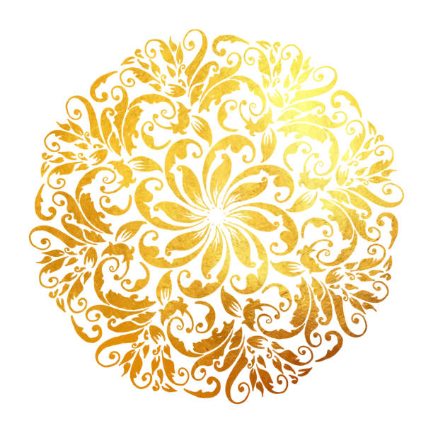 illustrazioni stock, clip art, cartoni animati e icone di tendenza di mandala colorato oro floreale disegnato a mano. mandala moderno e minimalista con colori vivaci. elemento geometrico circle design per biglietti di invito e di auguri. - gold necklace immagine