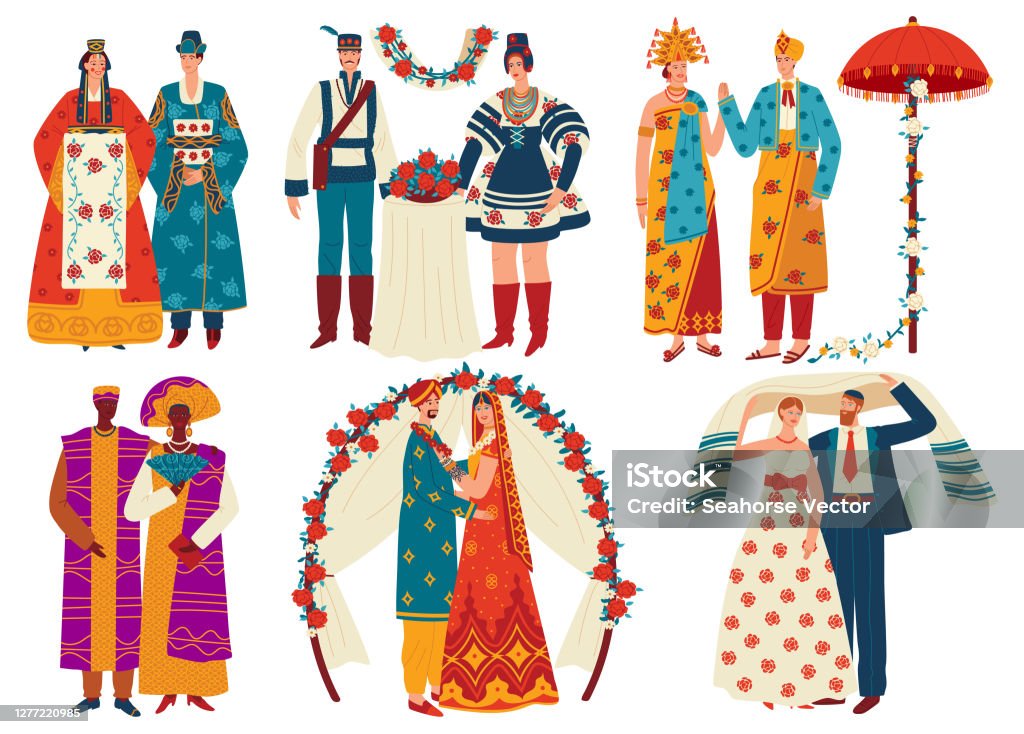 Wedding Culture Traditions Vector Illustration Set Cartoon Flat Bridal  Traditional Multicultural Couples Bride And Groom Stock Illustration -  Download Image Now - iStock