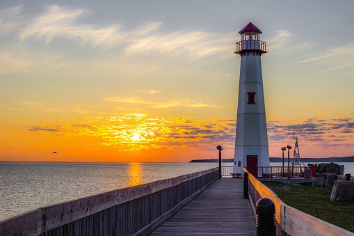 Wawatam Lighthouse In St Ignace Michigan At Sunrise