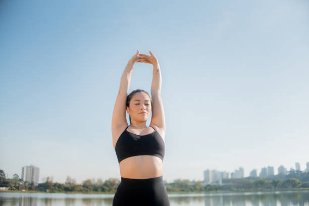 istock Japanese woman stretching. 1277226245