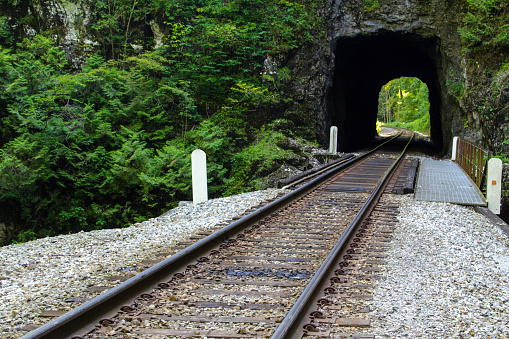 Railway line through a Boston tunnel.