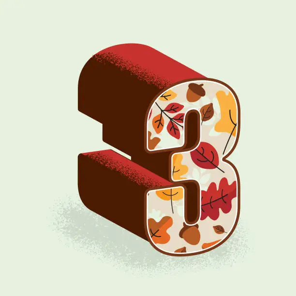 Vector illustration of Creative Fall or Autumn 3d decorative number 3 design