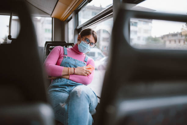 istock Woman Is Resting At The Buss While Travelling And Wearing A Protective Face Mask 1277238340