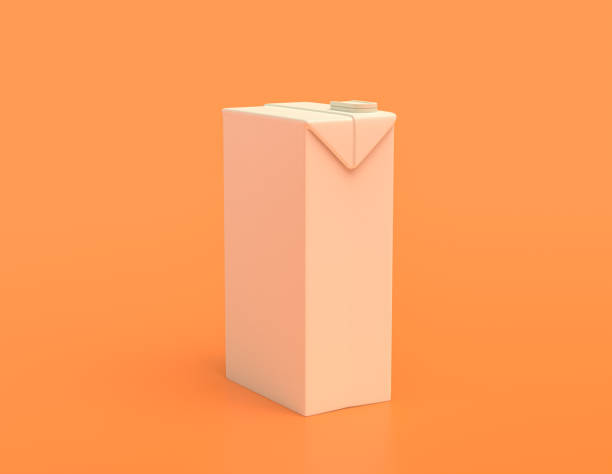 istock white carton milk and fruit juice container package, plastic object in yellow orange background, flat colors, single color, 3d rendering 1277239835