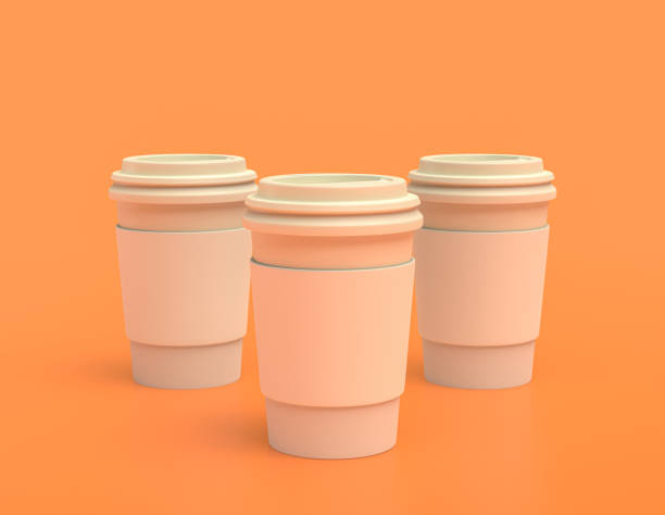 istock multiple white plastic coffee cups in a row on yellow orange background, flat colors, single color disposable paper cup, 3d rendering 1277239950